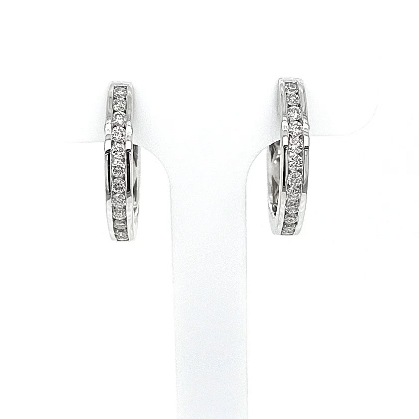 18ct White Gold Channel Set Diamond Hoop Earrings