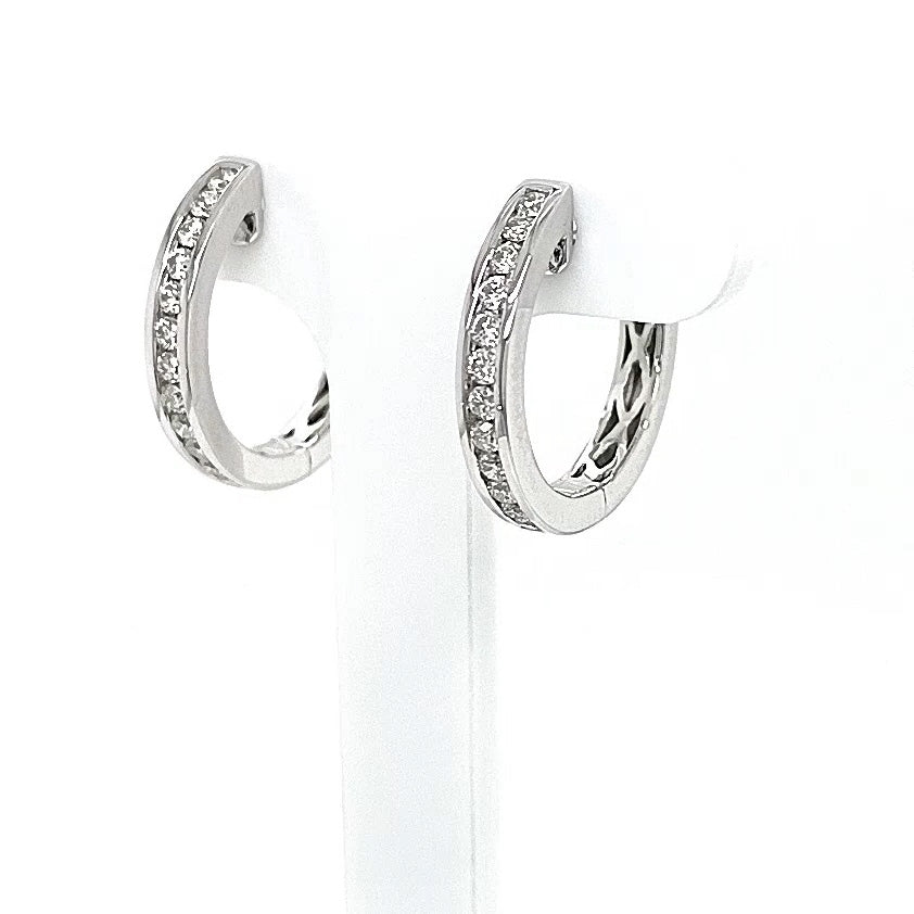 18ct White Gold Channel Set Diamond Hoop Earrings