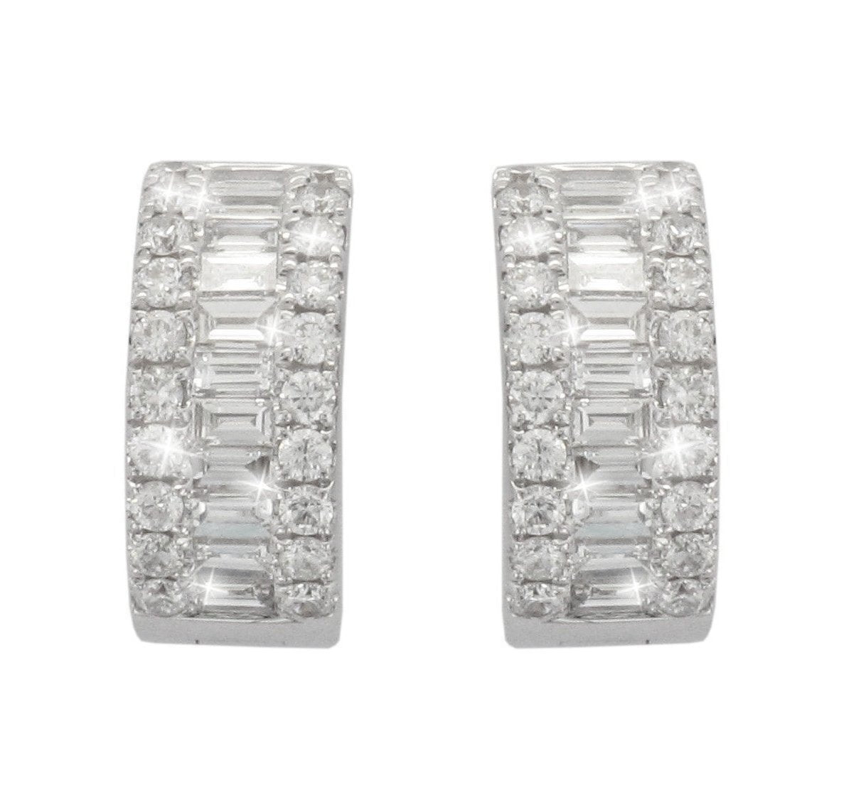 18ct White Gold Baguette & Brilliant-cut Diamond Hoop Earrings - Andrew Scott