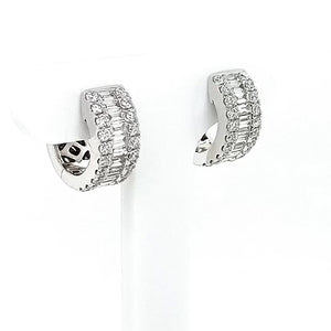18ct White Gold Baguette & Brilliant-cut Diamond Hoop Earrings