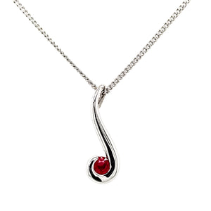 18ct White Gold Ruby Curl Pendant & Chain