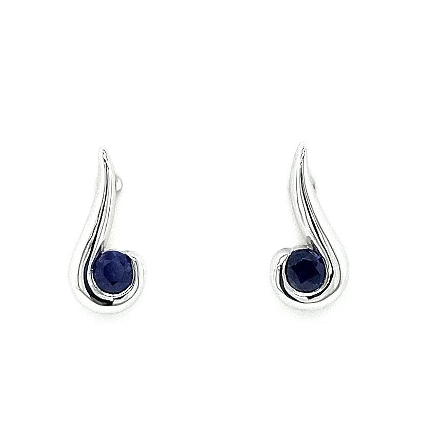 18ct White Gold Sapphire Curl Stud Earrings
