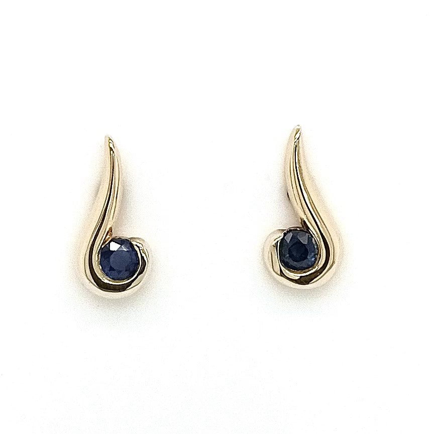 18ct Yellow Gold Sapphire Curl Earrings