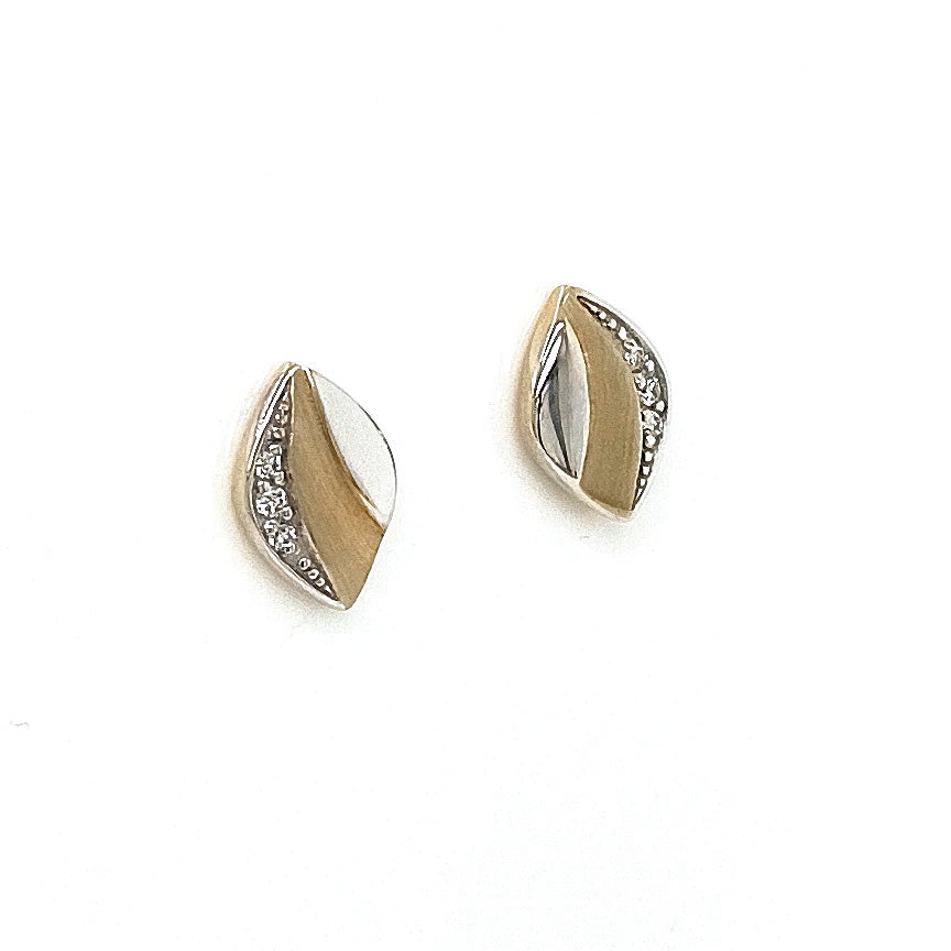 9ct Yellow Gold Two Colour Marquise Shaped Diamond Stud Earrings