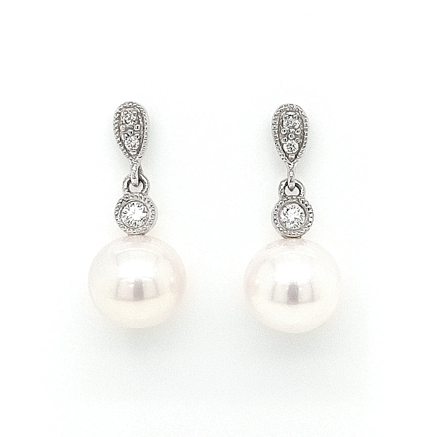 9ct White Gold Freshwater & Diamond Earrings