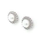 9ct White Gold Freshwater Pearl & Diamond Earrings