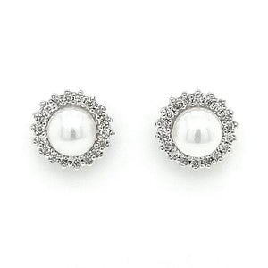 9ct White Gold Freshwater Pearl & Diamond Earrings