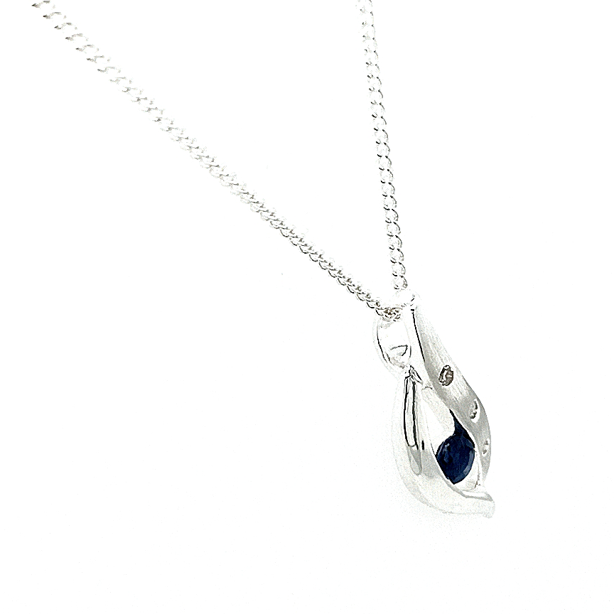 Silver Sapphire & Diamond Pendant & Chain