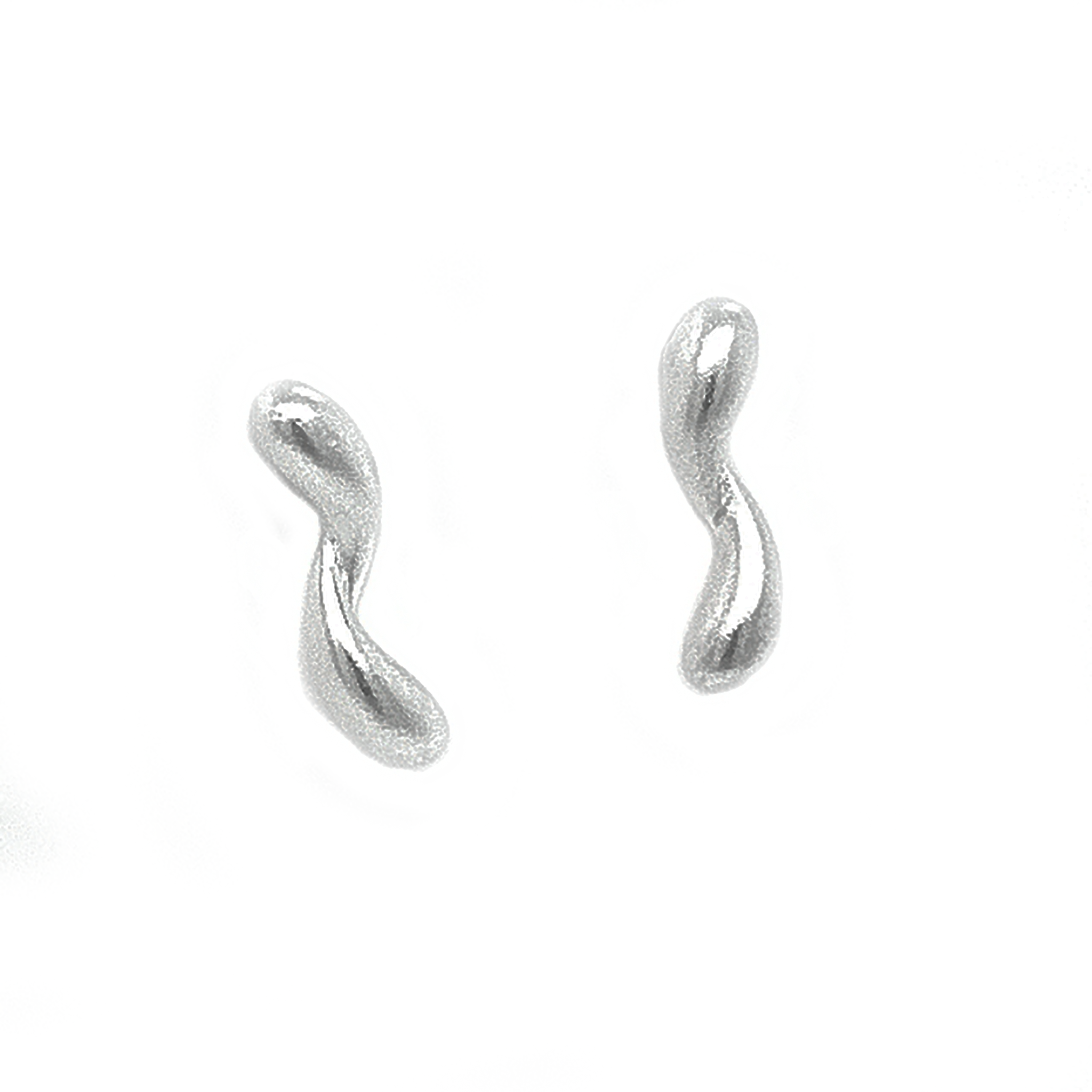 Silver Satin Two Curve Stud Earrings
