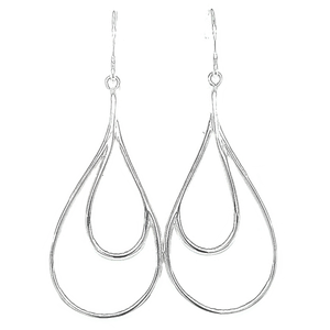 Silver Two Offset Pears Drop Earrings