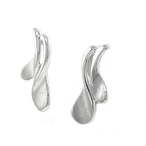 Silver Two Concave Comma Stud Earrings