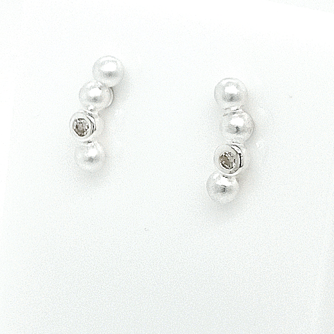 Silver Diamond Ball Stud Earrings