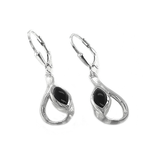 Silver Cabochon Onyx Loop Drop Earrings
