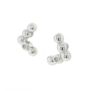 Silver Diamond V Ball Stud Earrings