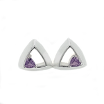 Silver Amethyst Triangle Stud Earrings