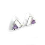 Silver Amethyst Triangle Stud Earrings