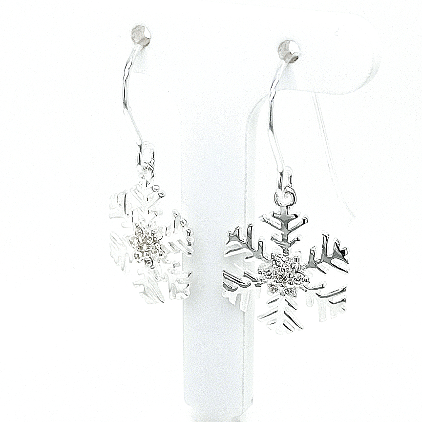 Silver CZ Snowflake Drop Earrings