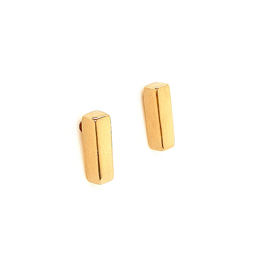 Silver Gold Plate Polished Block Rectangle Stud Earrings