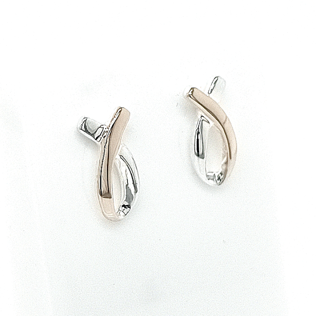 Silver / 9ct Ribbon Stud Earrings