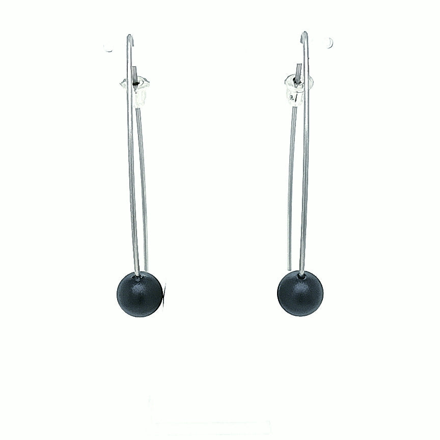 Black 8mm Sphere Long Drop Earrings