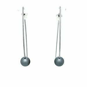 Grey 8mm Sphere Long Drop Earrings