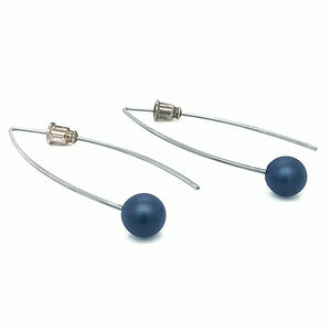 Dark Blue 8mm Sphere Long Drop Earrings