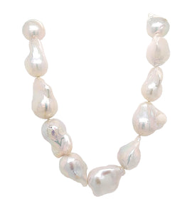 Silver Freshwater Cultured White Baroque Pearl Necklace