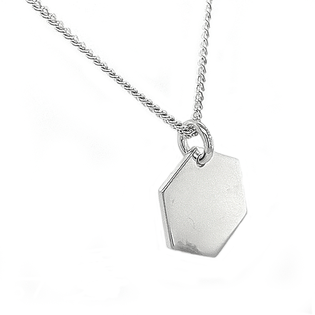 Men's Silver Polished Hexagon ID Pendant & Chain