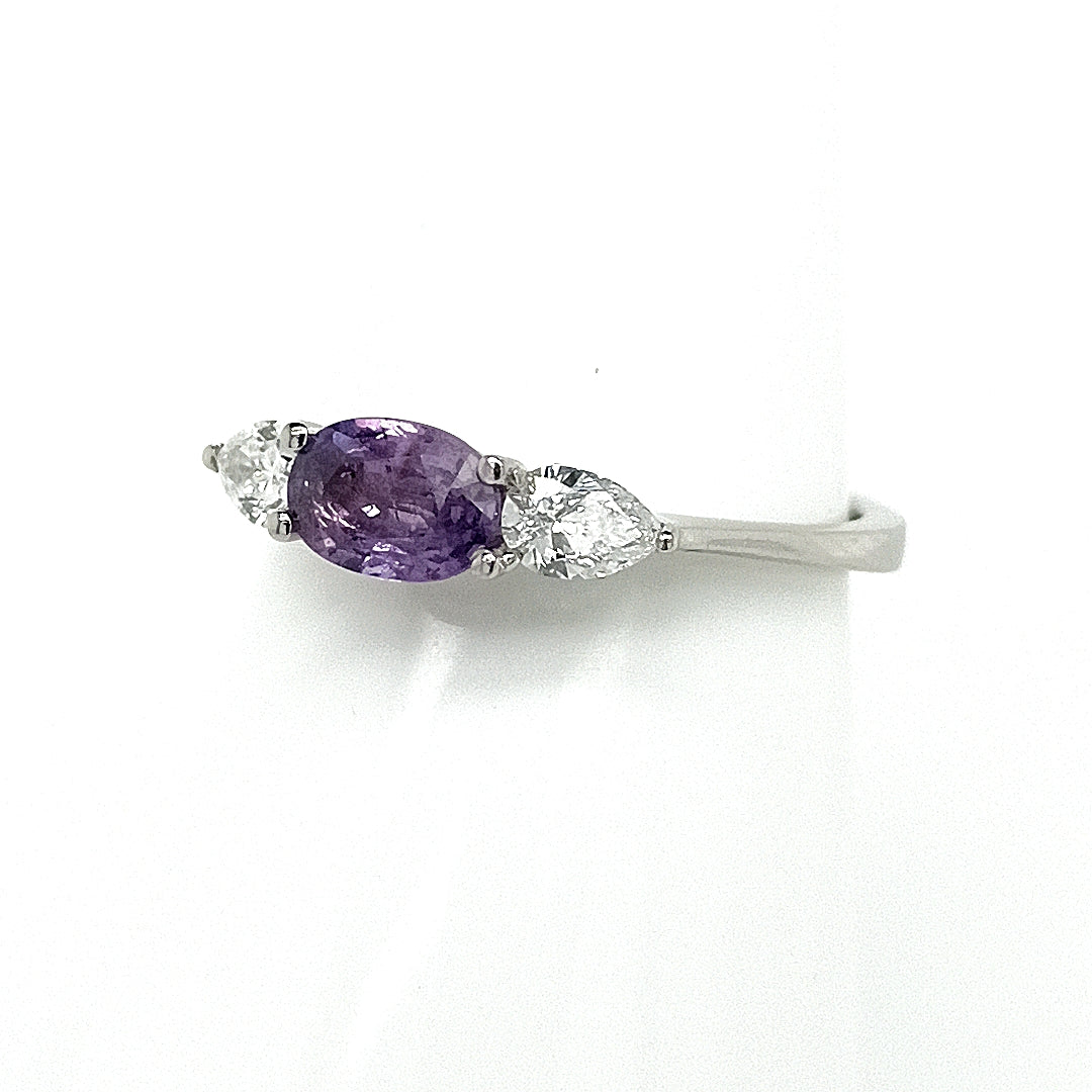 Platinum Purple Sapphire & Diamond Trilogy Ring