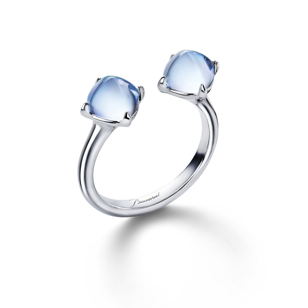 Baccarat Silver Medicis Toi & Moi Aqua Crystal Ring
