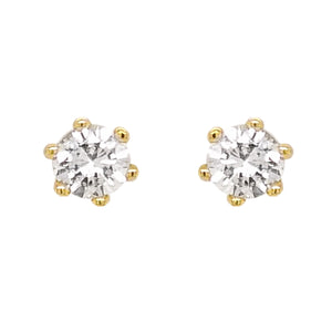 18ct Yellow Gold Six Claw Diamond Stud Earrings