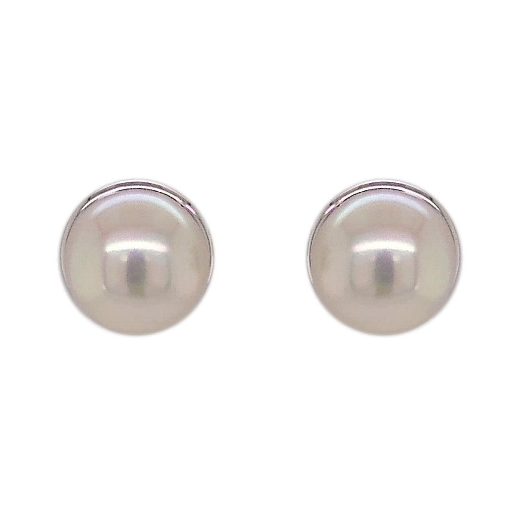 9ct White Gold Freshwater Bouton Pearl & Surround Stud Earrings