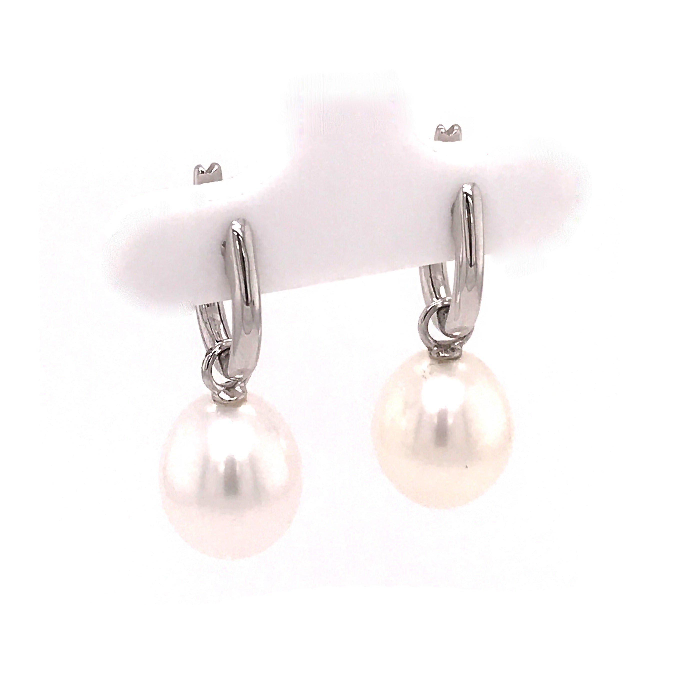 9ct White Gold Hoop Earrings with Detachable Drop Pearls