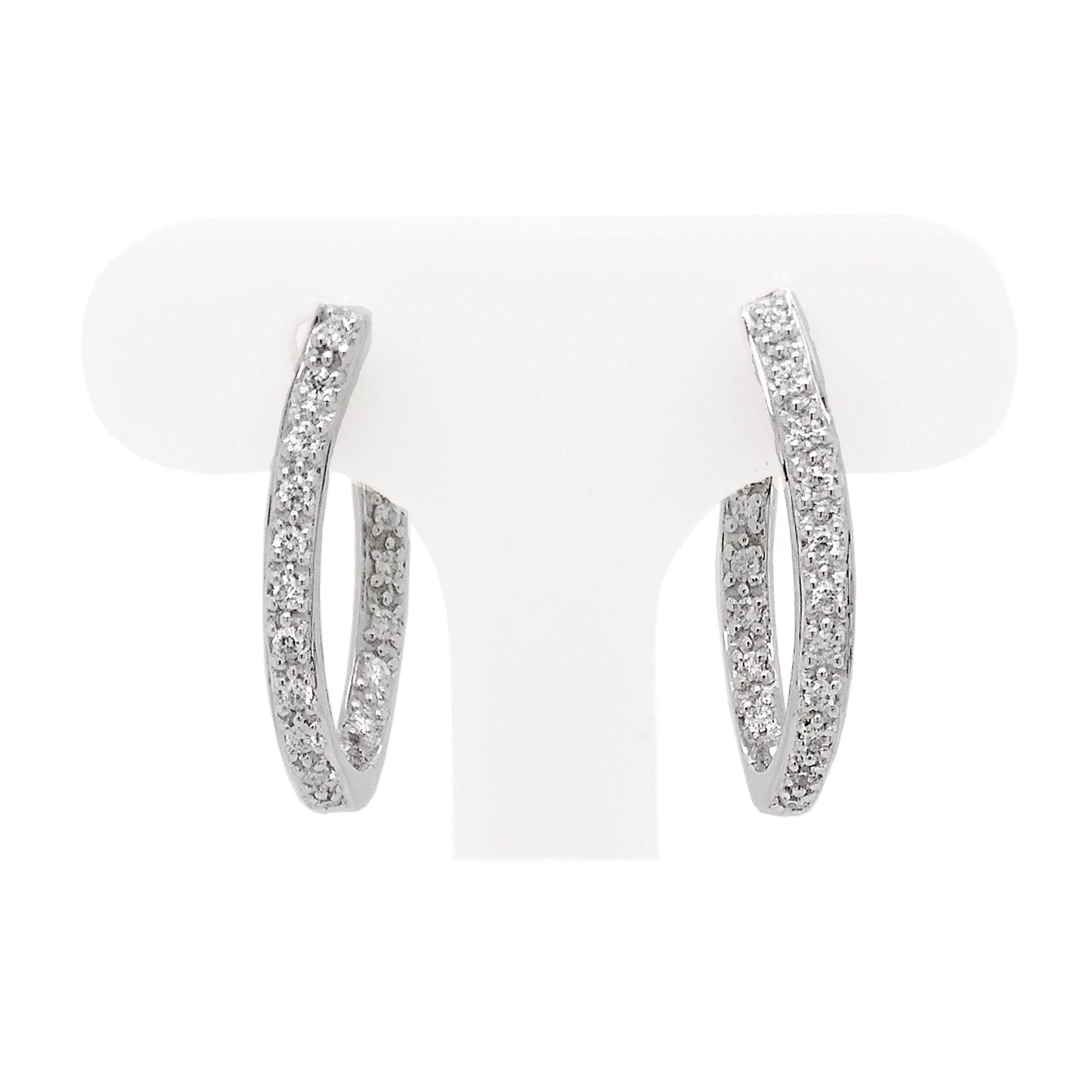 18ct White Gold Pave Diamond Shaped Hoop Earrings
