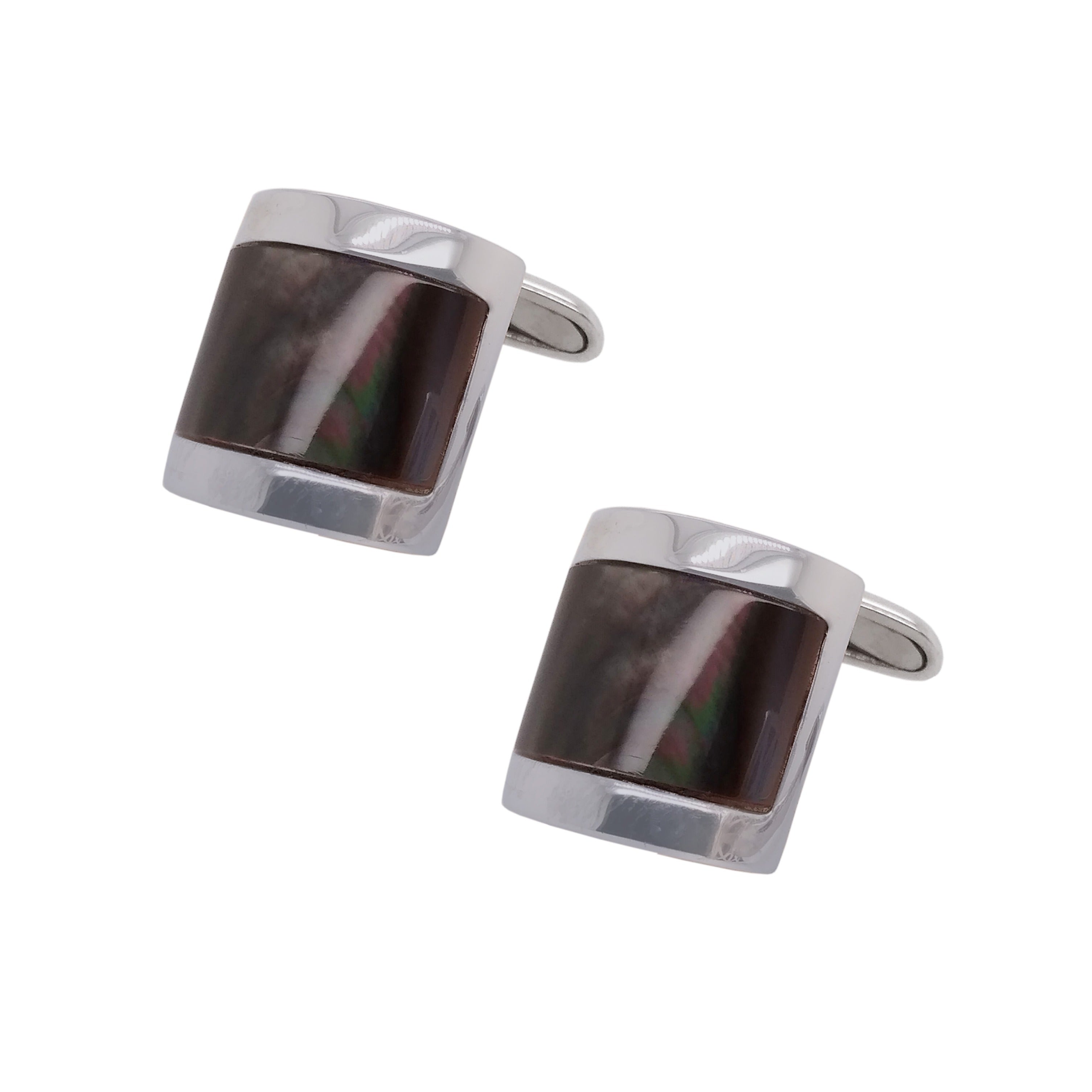 Silver Domed Black Mother of Pearl Cufflinks