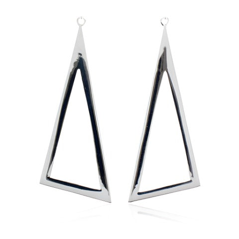 Silver Polished Open Triangle Long Wire Drop Earrings - Andrew Scott