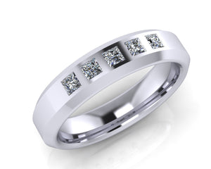 Platinum Bevel Edge Princess-cut Diamond Wedding Ring - Andrew Scott