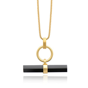 Silver Gold Plate Large Onyx T Bar Necklace