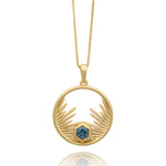 Silver Gold Plate Electric Goddess Blue Topaz Long Round Gold Necklace